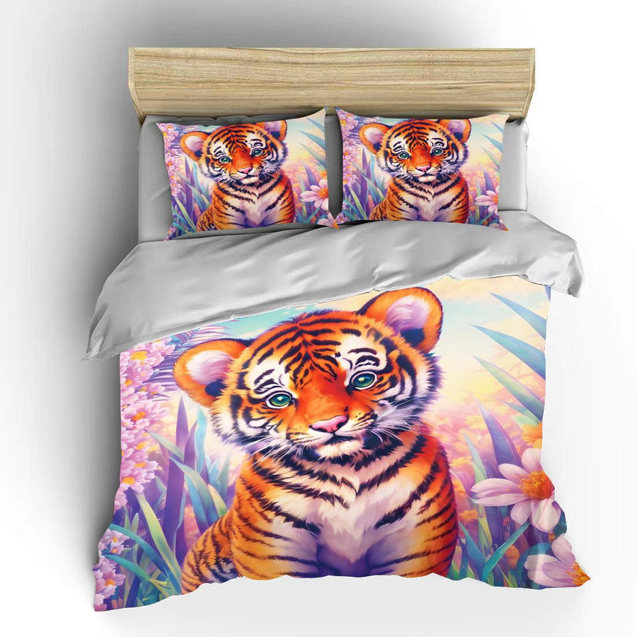 Flylo Bettwäsche-Set mit Tigerbaby-Blumendruck und Reißverschluss, B/H: 135 x 200 cm - Bild 5
