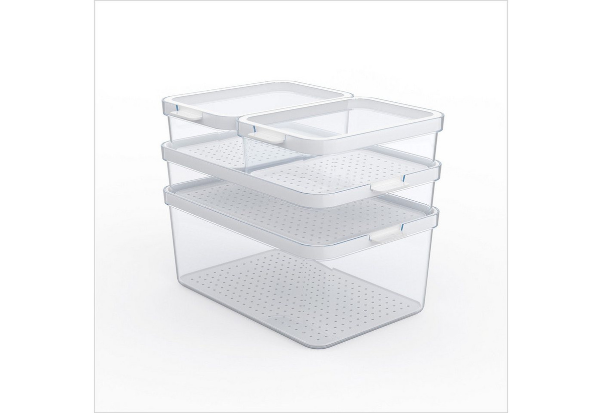 ROTHO CAUMA Kühlschrank Organizer Set, 4-teiliges Set stapelbare Vorratsdosen aus Kunststoff für deine Lebensmittelorganisation - Bild 1