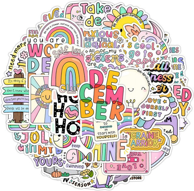 50 Stück wasserfeste Graffiti-Aufkleber mit englischen Phrasen in Multicolour von YourLife Store zur Dekoration von Wasserbechern, Computern und Gepäck - Bild 1
