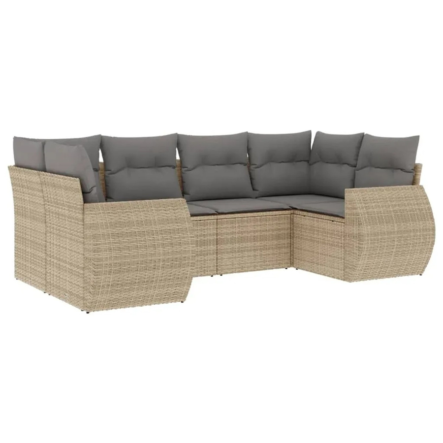 vidaXL 6-teilige Garten-Sofagarnitur aus Poly-Rattan in Beige mit Sitzkissen und Stauraum - Bild 2