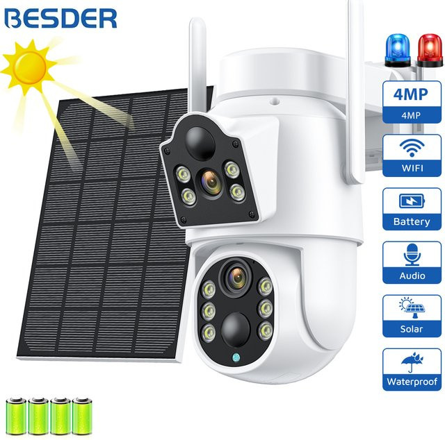 BESDER 4MP PTZ Wifi Solar Kamera Outdoor mit Dual Screen, 2MP IP Kamera, Nachtsicht und 7800mAh Akku, Farbe: Weiß - Bild 1