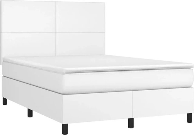 vidaXL Boxspringbett mit Matratze in Weiß aus Kunstleder mit LED-Unterbettbeleuchtung und USB-Ladeanschluss, B/T/H: 140 x 190 x 128 cm - Bild 1