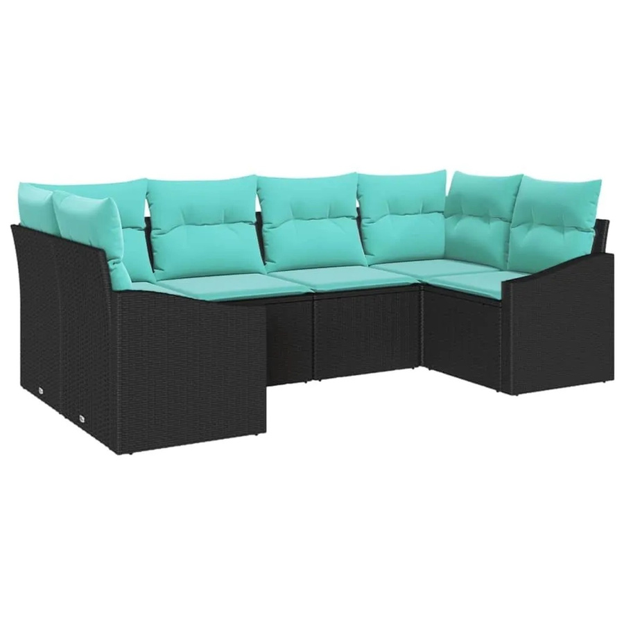 vidaXL 6-teiliges Lounge-Sofa Set aus Poly-Rattan in Schwarz mit Kissen und Stahlgestell - Bild 2