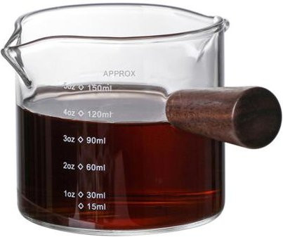 Deyishenghuo Kaffee-Messbecher aus Glas mit Holzgriff und Skala in Grau, 150 ml - Bild 1