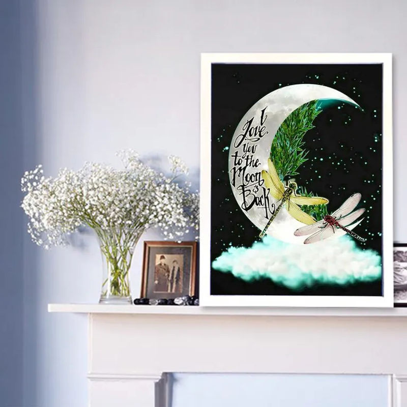 FIYO Diamond Painting Set Mond und Libelle Mosaik Bild aus Strasssteinen, mehrfarbig, B: 30 cm, H: 20 cm - Bild 2