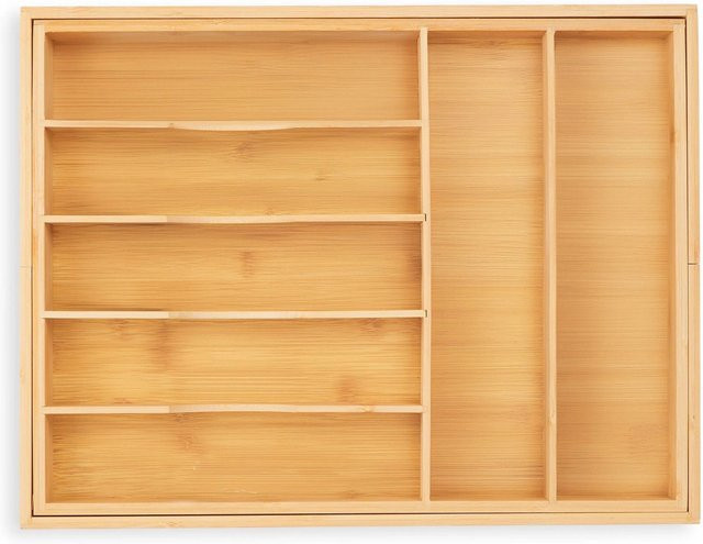 Relaxdays Besteckkasten aus Bambus in Hellbraun Natur, ausziehbar und breitenverstellbar, B: 34 bis 50,5 cm, T: 44,5 cm, H: 5 cm - Bild 1