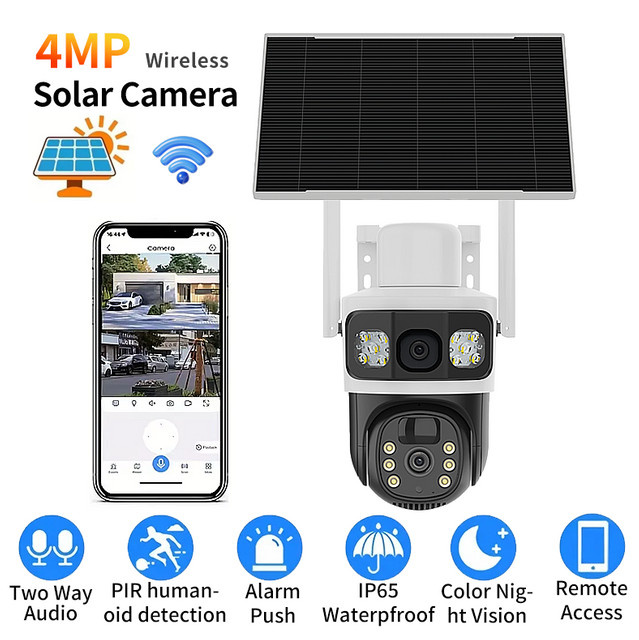 V380 4K 4+4MP Solarbetriebene WiFi Außen-IP-Kamera mit PTZ-Nachtsicht, PIR-Menschenerkennung und drahtloser CCTV-Überwachung in Weiß - Bild 1