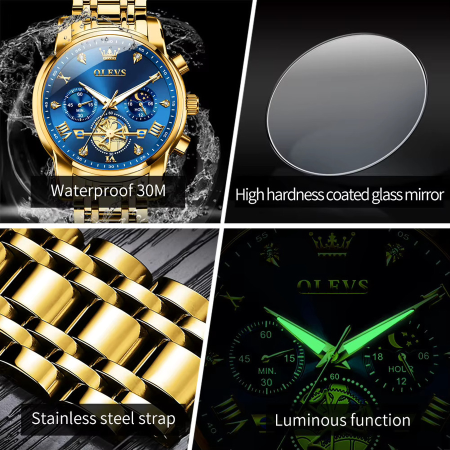 OLEVS Chronograph, Quarzuhr, Edelstahl, Silber, Herren - Bild 5