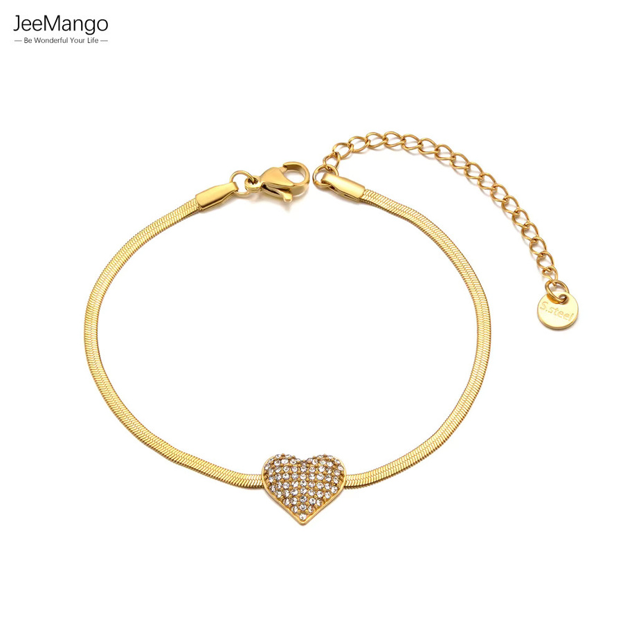 JeeMango Armband, Edelstahl, vergoldet, Zirkonia, Herzanhänger, Damen - Bild 2