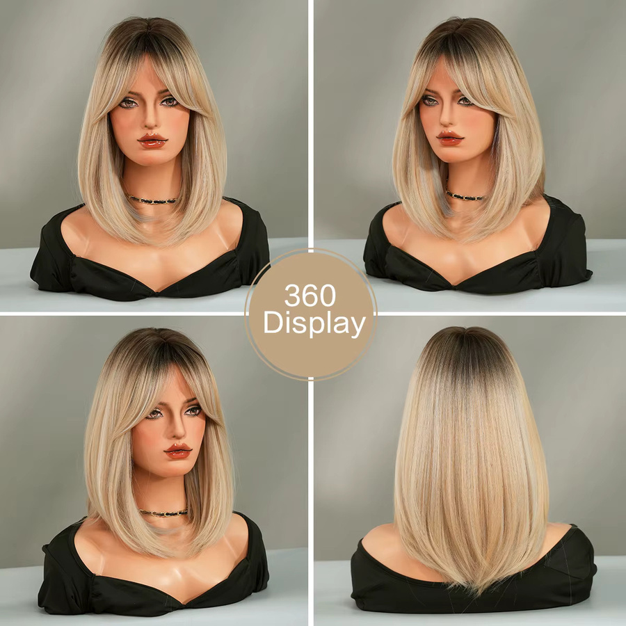 7JHH WIGS Perücke für Damen, schulterlang, goldbraun, synthetisch - Bild 3