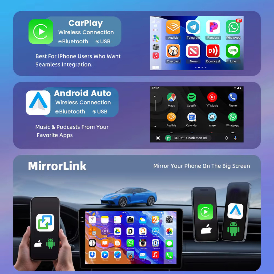 Podofo Android Auto AI Radio für Renault Trafic und Opel Vivaro 2015 mit 8 Kernen, kabellosem CarPlay, GPS, DSP und Multimedia-Funktionen in Schwarz - Bild 3