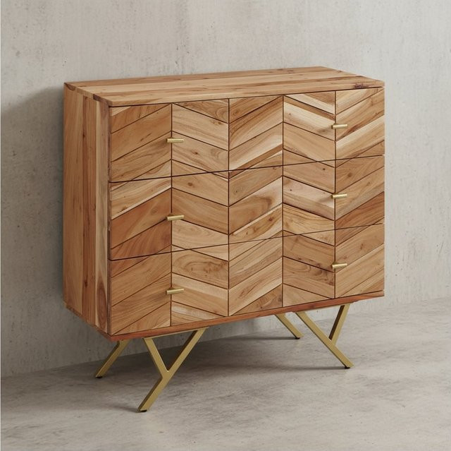 KADIMA DESIGN Rustikales Sideboard aus Akazie Massivholz in Braun im Landhausstil B: 126 cm, H: 86 cm, T: 40 cm - Bild 1
