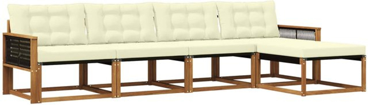 vidaXL Outdoor-Sofagarnitur aus Akazie mit Textilene-Kissen in Natur und Beige, 5-teiliges Loungemöbel-Set im modernen Design - Bild 1