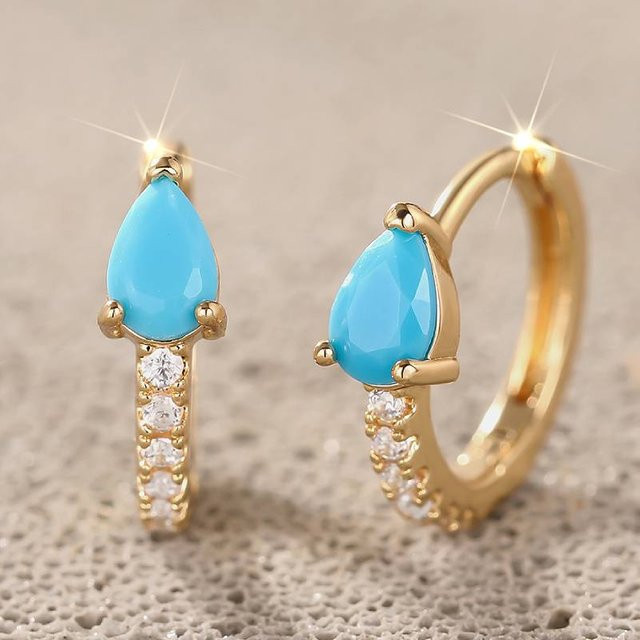 Huitan Creolen, blaues Acryl, Goldfarbe, Damen, CZ-Schmuck - Bild 1