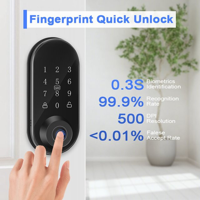 Intelligentes Türschloss mit Fingerabdruck, Touchscreen und Bluetooth aus Aluminiumlegierung in Schwarz - Bild 1