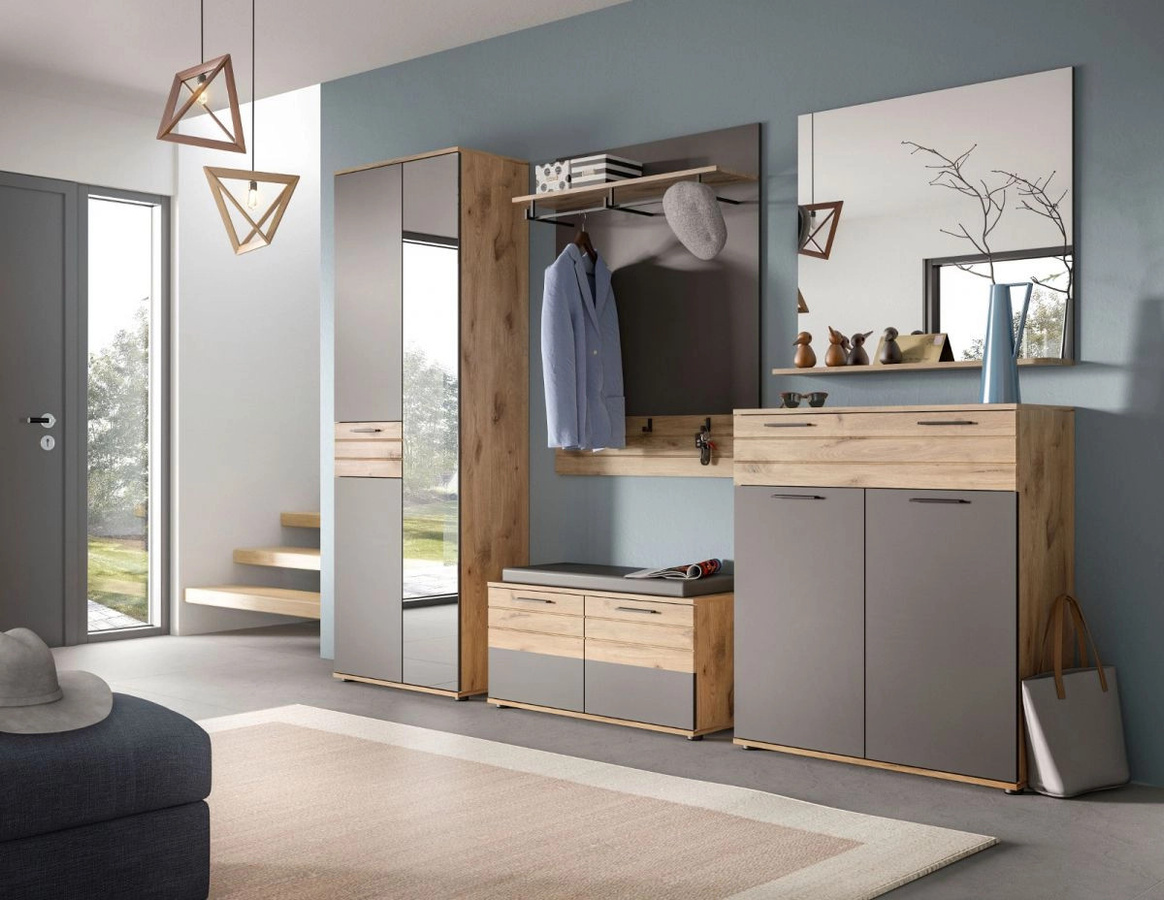 Inn.Furn Garderobenschrank Tomaso mit Spiegel in Eiche und Grau, B/T/H: 70 x 37 x 200 cm - Bild 4