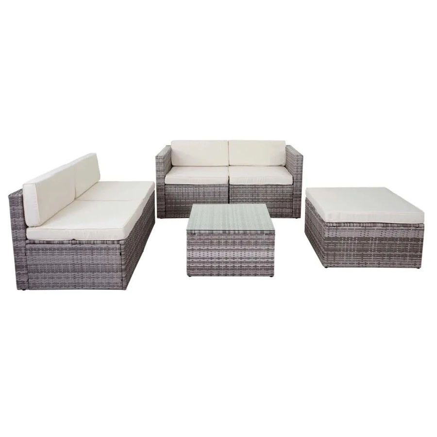 MCW Poly-Rattan Lounge-Garnitur D24 mit Sofa, Tisch mit Glasplatte und Polstern in Grau und Creme - Bild 3