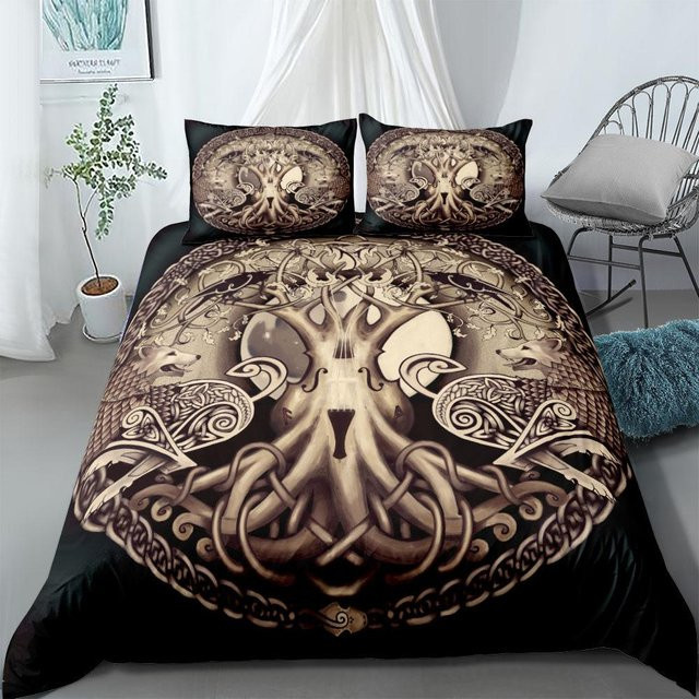 Bettwäsche Set Wikinger Keltisch mit Yggdrasil und Fenrir Design von Binchi Fitness, Farbe Schwarz, B/H: 210 x 210 cm - Bild 1
