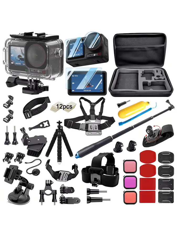 DJI Zubehörpaket für Osmo Action 5 Pro, Action 4 und Action 3 in Schwarz mit wasserdichtem Gehäuse, Silikonhülle und Glas-Displayschutz - Bild 5