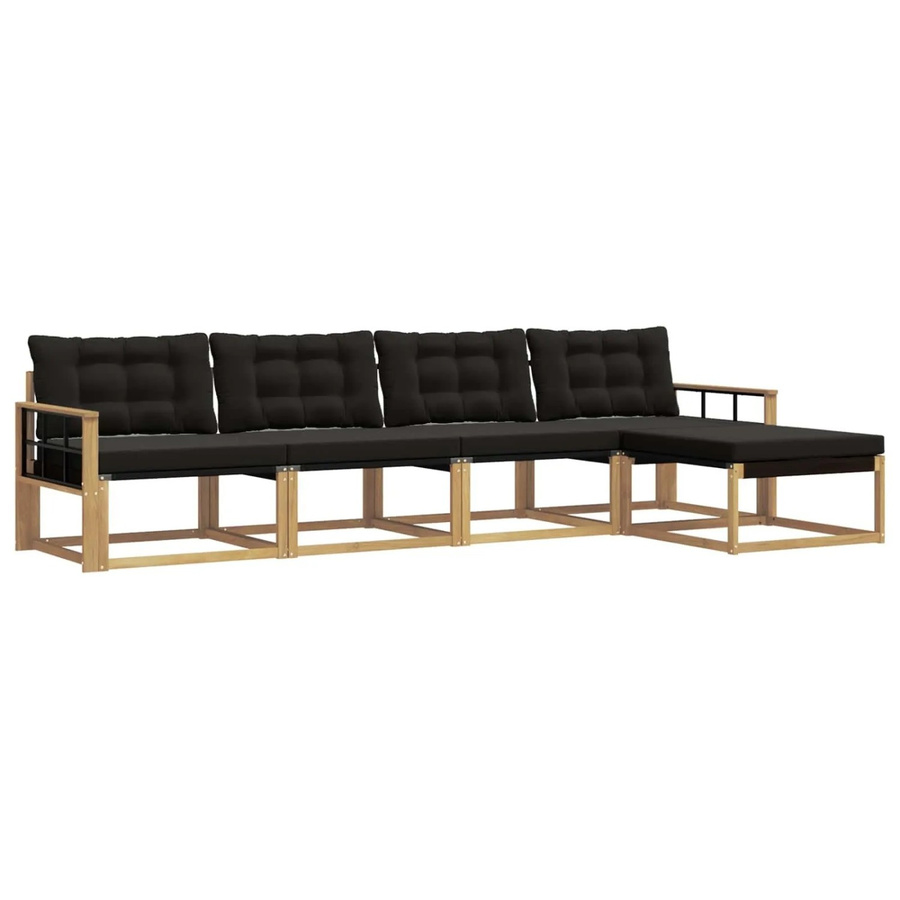 vidaXL Outdoor-Sofagarnitur aus Akazienholz mit 3-Sitzer-Sofa, Ottoman und Kissen in Weiß und Schwarz - Bild 2