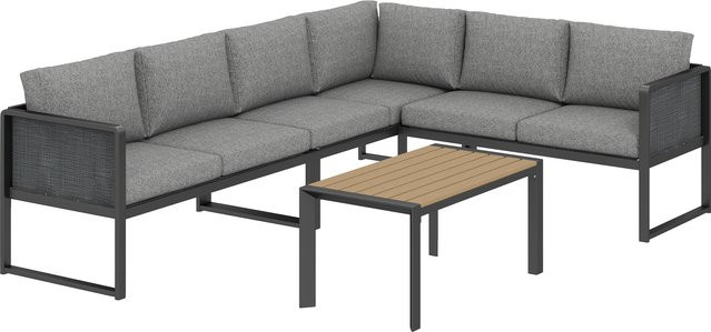 Outsunny Eck-Loungeset modular für 6 Personen mit Latten-Couchtisch, dunkelgrau - Bild 1