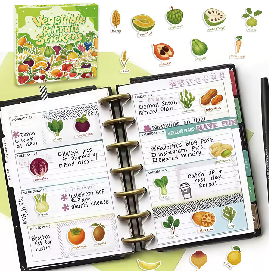 200 Stück Obst- und Gemüse-Aufkleber in Multicolour mit Geschenkboxen von RecordingYourLife Store für DIY-Bastelarbeiten und Tagebücher - Bild 3