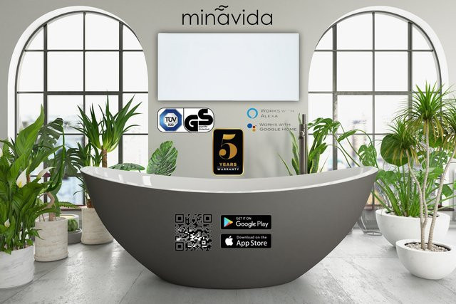 Minavida Infrarot-Wandheizung MVA-700 Watt mit WiFi Thermostat in Weiß aus Glas und Keramik - Bild 1