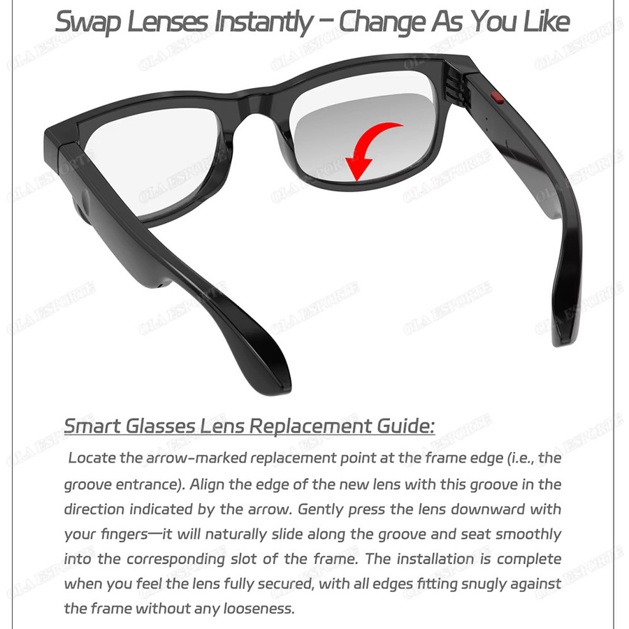 Ola Esporte Smarte KI-Brille mit Bluetooth, Anti-Blaulicht-Schutz und HIFI-Klang für Musik und Telefonate in Schwarz oder Weiß - Bild 4