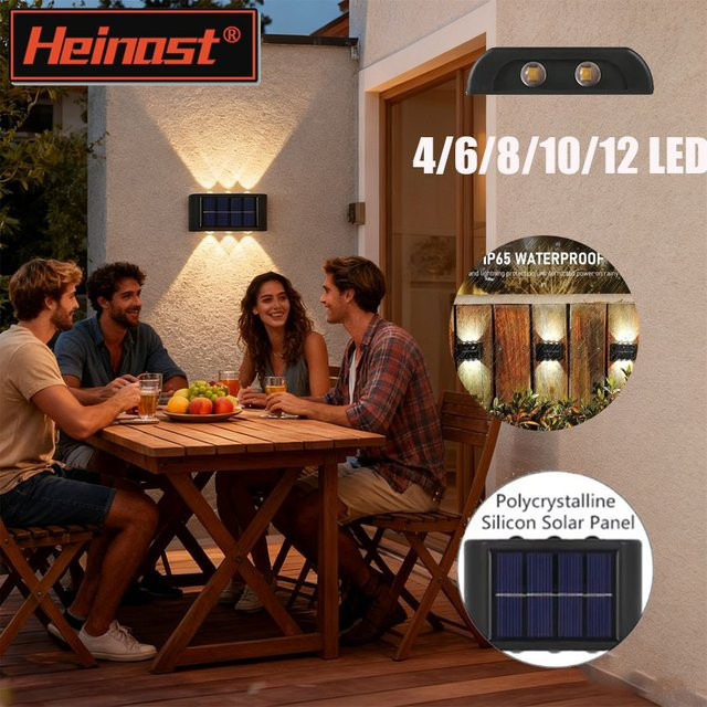Heinast Solar-LED-Wandleuchte in Schwarz, wasserdichte Außenbeleuchtung mit Dämmerungssensor für Garten und Terrasse, Up-and-Down-Licht in Warmweiß - Bild 1