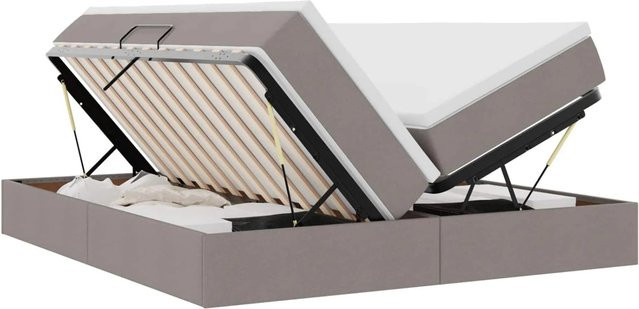 vidaXL Aufbewahrungsbett mit Matratze in Taupe und Grau aus Polyester und Metall mit Lift-up-Basis B/T/H: 200 x 200 x 204 cm - Bild 1
