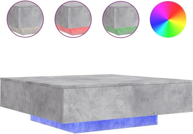 vidaXL Couchtisch mit LED-Leuchten in Betongrau, modern und quadratisch, B/T/H: 100 x 100 x 31 cm - Bild 1