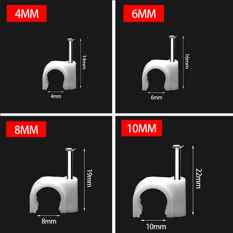 Set aus 400 runden Kabelclips in Weiß für Kabelmanagement von RG6, CAT6 und RJ45 mit Durchmessern von 4mm, 6mm, 8mm und 10mm - Bild 4