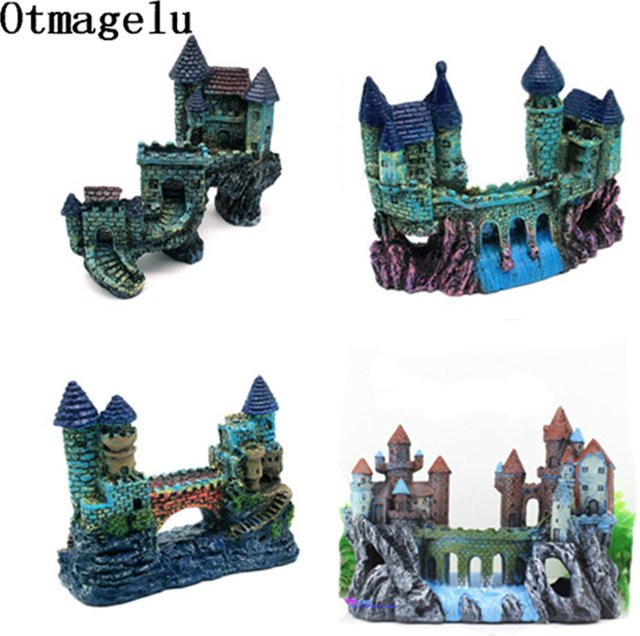 Otmagelu Künstliche Aquarium Dekoration Alte Burg Harz als Versteck für Fische, Mehrfarbig, B/T/H: 12,0 x 5,0 x 12,0 cm - Bild 1