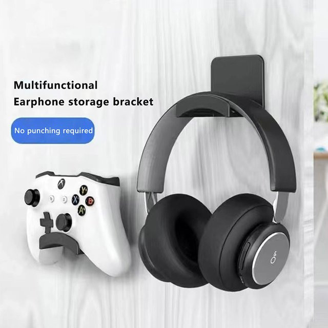 Universal Kopfhörerhalter und Gaming Controller Ständer in Schwarz zur Wandmontage unter dem Schreibtisch - Bild 1
