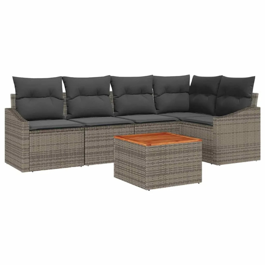 vidaXL Garten-Sofa-Set 6-teilig aus Polyrattan in Grau mit L-Form, Polsterung und Stauraum - Bild 2