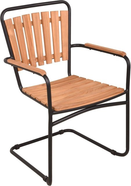 DELUKE Gartenstuhl 4er Set HEIDI Freischwinger aus Teakholz und Stahl in Schwarz, wetterfeste Outdoor Essstühle stapelbar - Bild 1