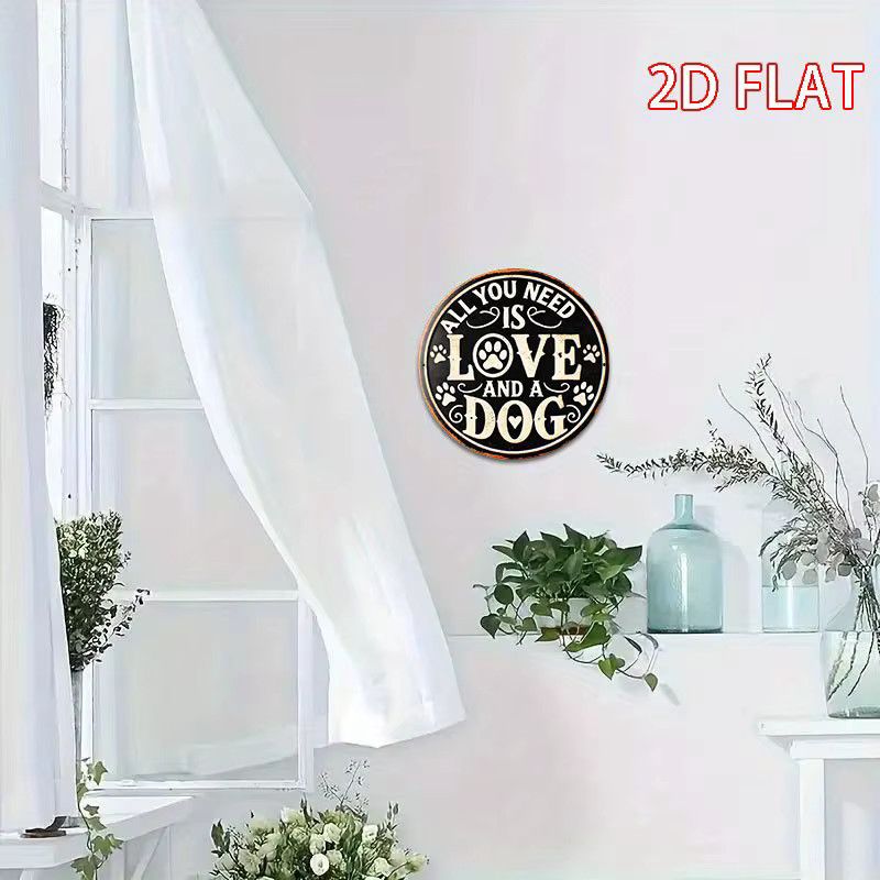 Rundes Metalldekorschild im Vintage-Stil mit Hund-Motiv All You Need Is Love and a Dog von Potdemiel - Bild 5