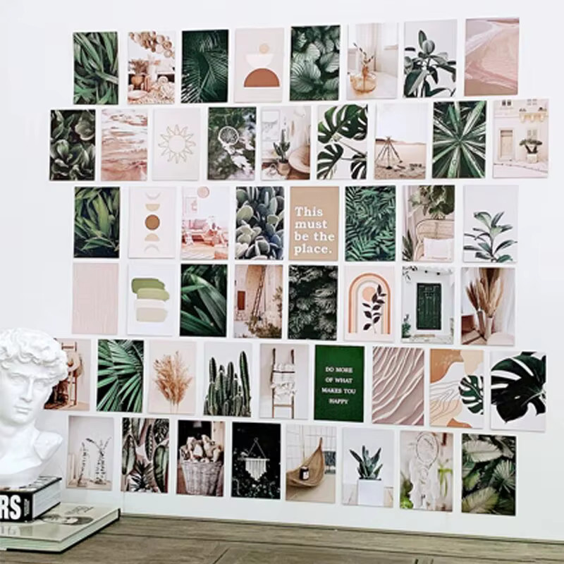 50 Stück Botanische Wandcollage im Boho-Stil, Ästhetische Fotogalerie mit floralen Motiven, Selbstklebende Wandbilder in Mehrfarbig - Bild 2