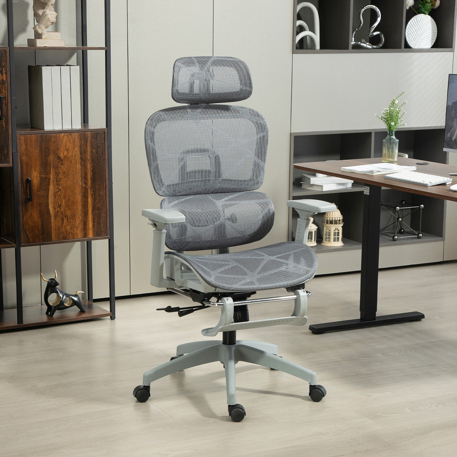 HOMCOM Ergonomischer Bürostuhl Grau mit Wippfunktion, Liegefunktion und klappbaren Armlehnen - Bild 2
