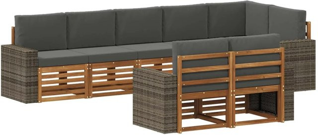 vidaXL Sofagarnitur aus Massivholz Akazie im modernen Latten-Design, Farbe: Natur-anthrazit/Grau - Bild 1