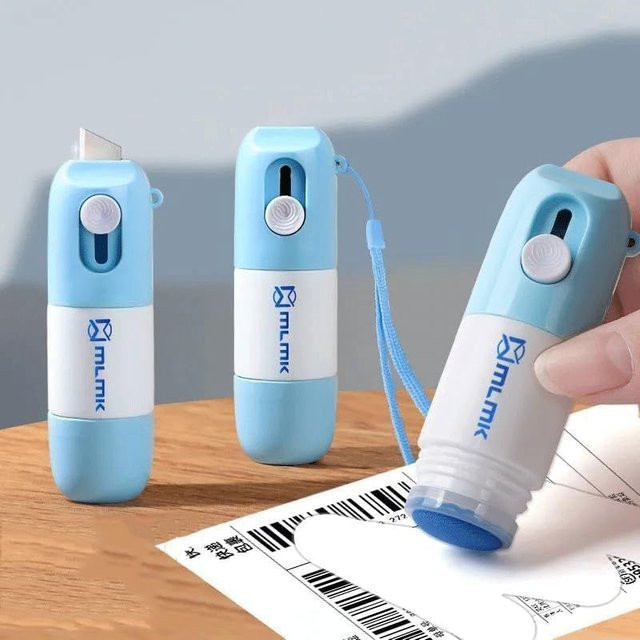 Tragbare Thermopapier-Korrekturflüssigkeit mit integriertem Unboxing-Messer in Blau - Bild 1
