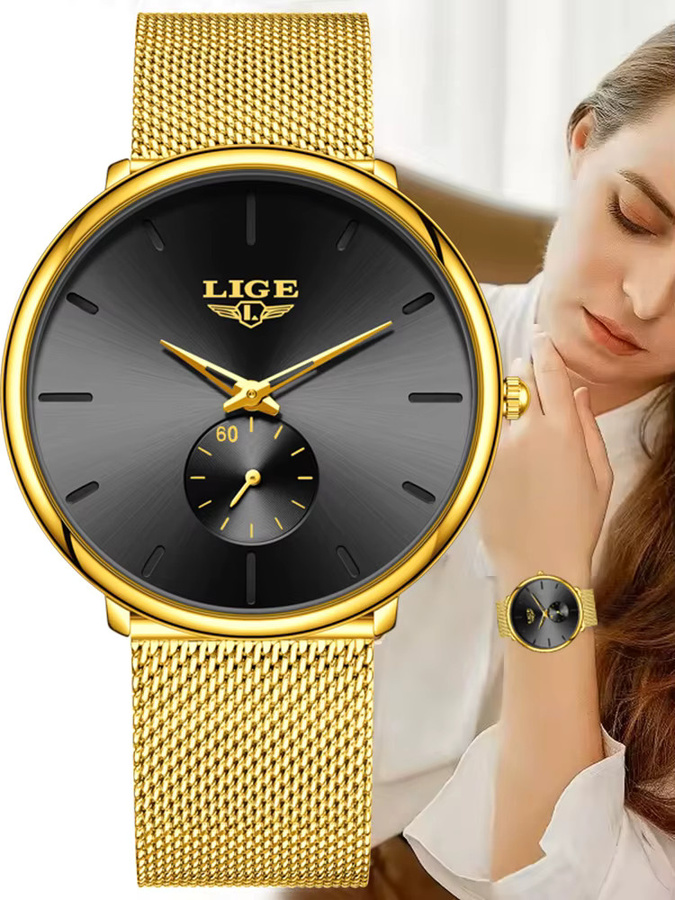 LIGE Armbanduhr Quarz, Milanaise, Gold, Damen - Bild 7