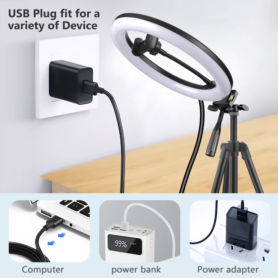 Axnen LED-Ringlicht mit Stativ und USB-Anschluss in Schwarz für Fotografie und Selfies - Bild 5
