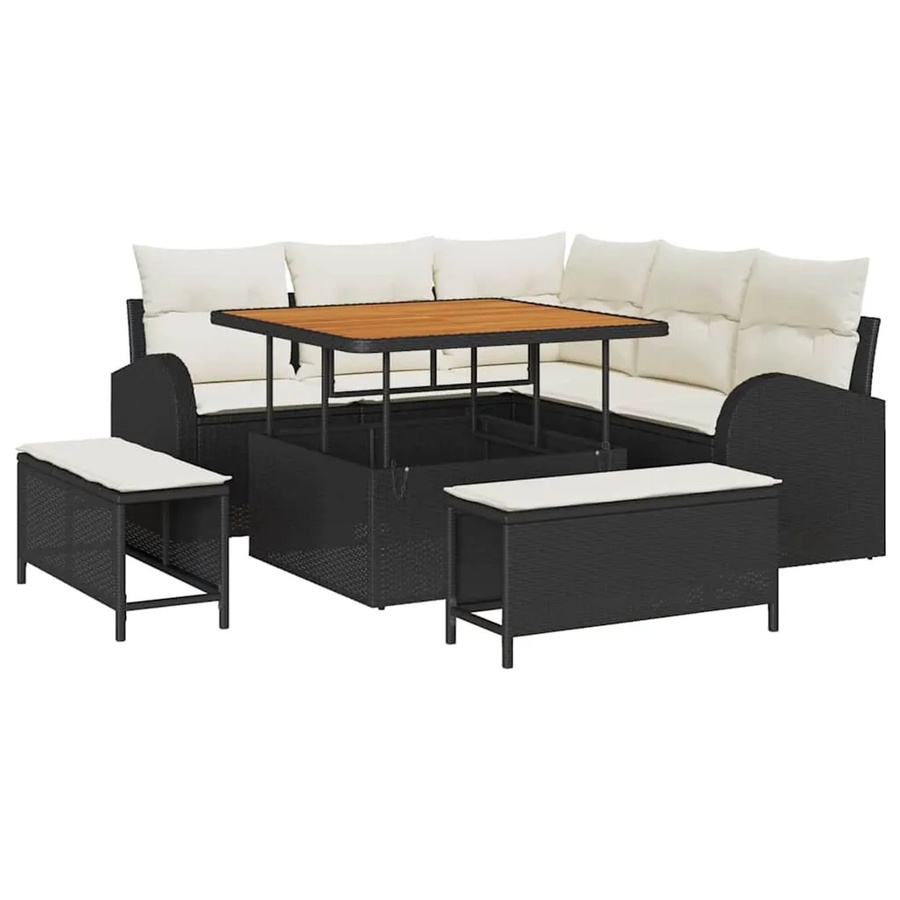 vidaXL Garten-Sofa-Set in L-Form aus Poly-Rattan mit 8 Teilen, Schwarz und Beige, inklusive Kissen und Couchtisch - Bild 2
