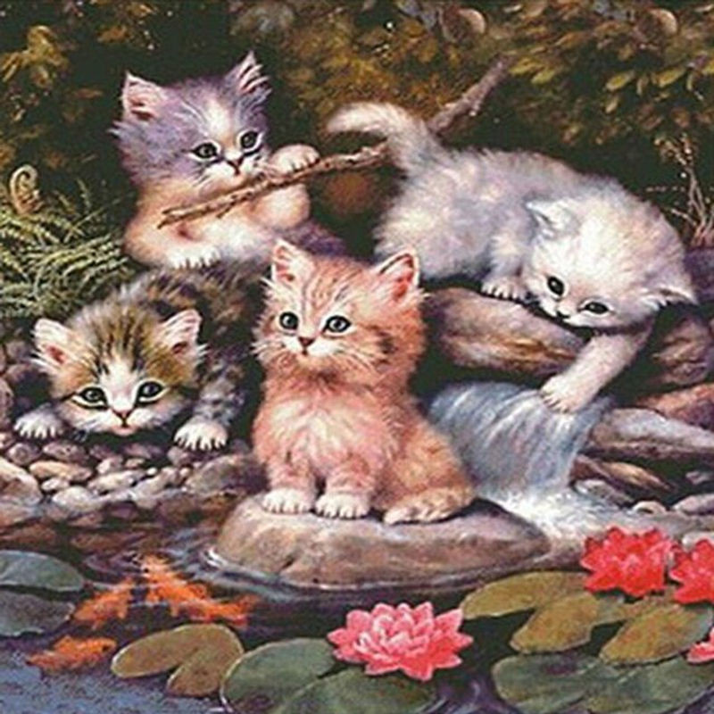 FIYO 5D DIY Diamond Painting Set mit Katzenmotiv, mehrfarbiges Tierprint-Strass-Stickbild zur Wanddekoration, B/B/H: 30 x 30 x 30 cm - Bild 1