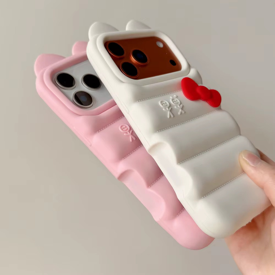 Niedliche 3D Kätzchen-Schleife Silikon-Handyhülle für Apple iPhone 13 14 15 16 17 Pro Max stoßfest und weich - Bild 2