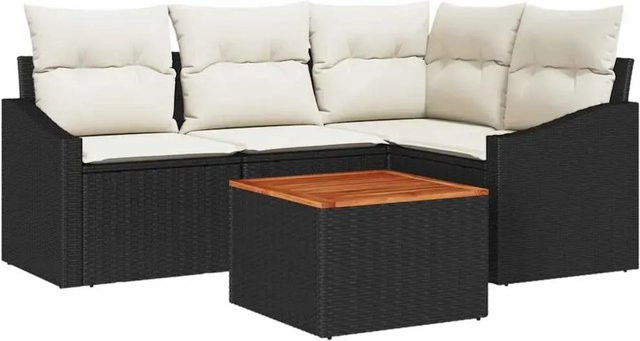 vidaXL Garten-Sofa-Set 5-teilig in Schwarz-Weiß mit L-Form, UV-beständigem PE-Rattan und pulverbeschichtetem Stahlrahmen inklusive Polster und Stauraum - Bild 1