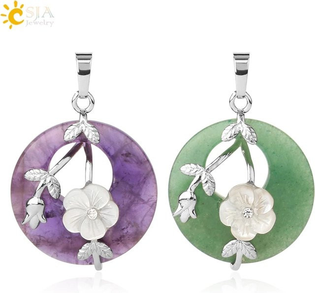 Csja Anhänger, Amethyste, Rosenquarz, Bergkristall, Tigerauge, Silber, Unisex - Bild 1