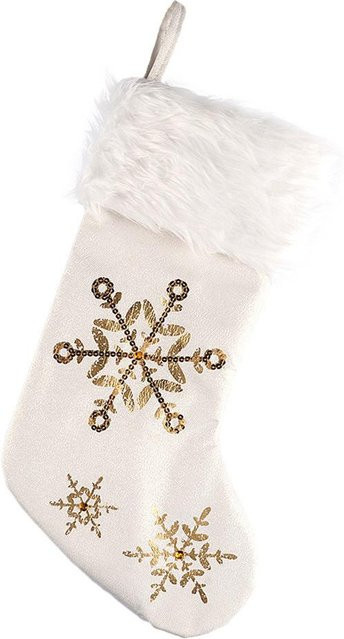 GoolRC Weihnachtsstrumpf mit Schneeflocken-Pailletten in Weiß als Süßigkeitentüte zum Aufhängen - Bild 1