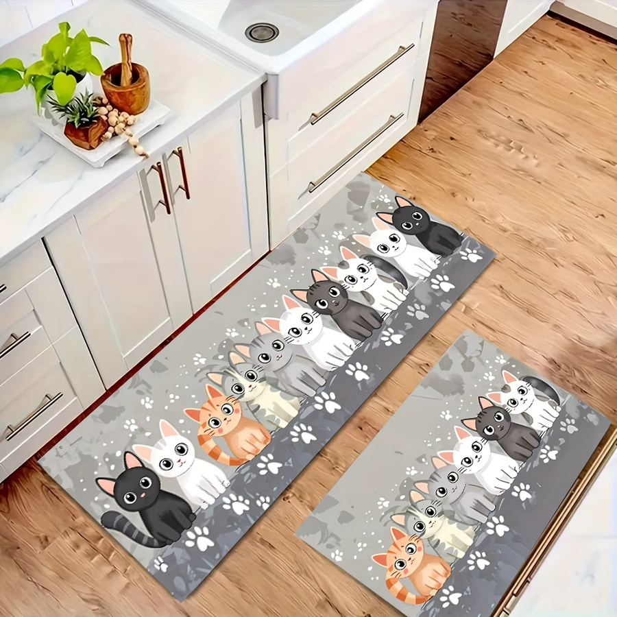 VIKAMA Küchenmatte mit Cartoon-Katzen-Motiv, rutschfester und saugfähiger Läufer in Mehrfarbig für Kinderzimmer und Schlafzimmer - Bild 2